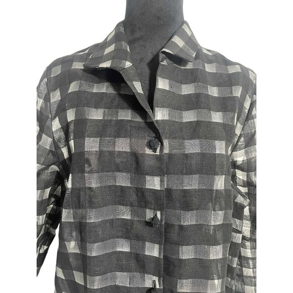 Connie Roberson Size XL Top Blouse Button Down Shirt Jacket Plaid Collared - Picture 2 of 7